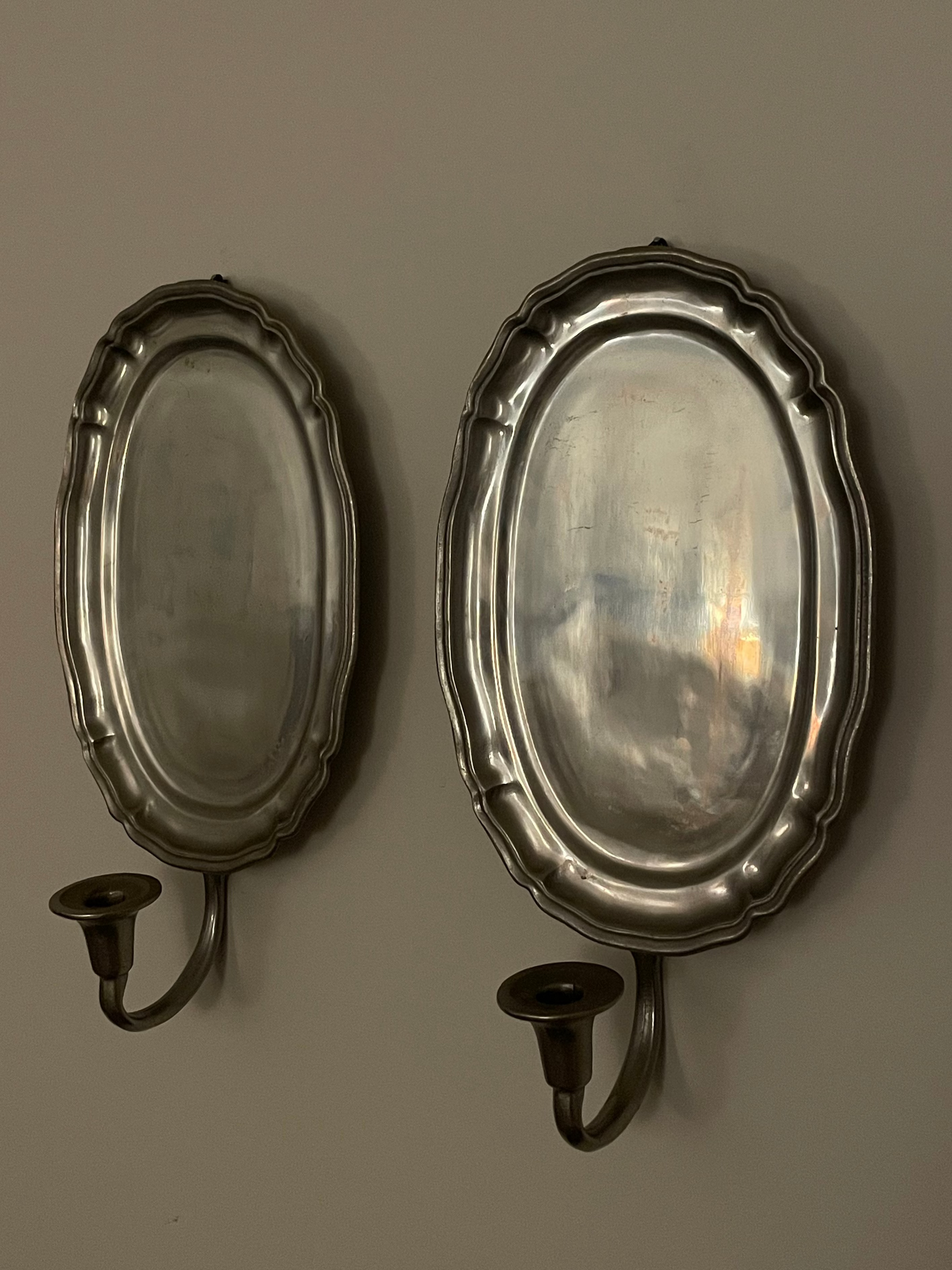Vintage Oval Pewter Wall Sconces